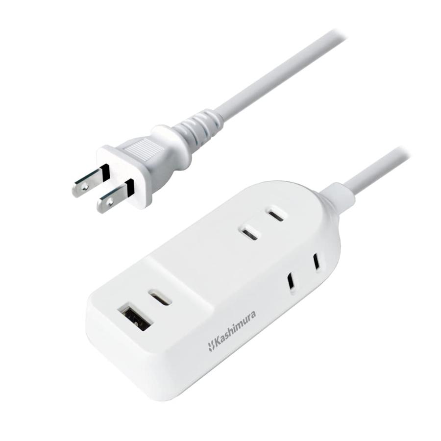 カシムラ 国内・海外両用電源タップ 100〜240V入力対応 コード1m AC3 A/C 2P 2.4A  ACコンセント3口合計1400W / U