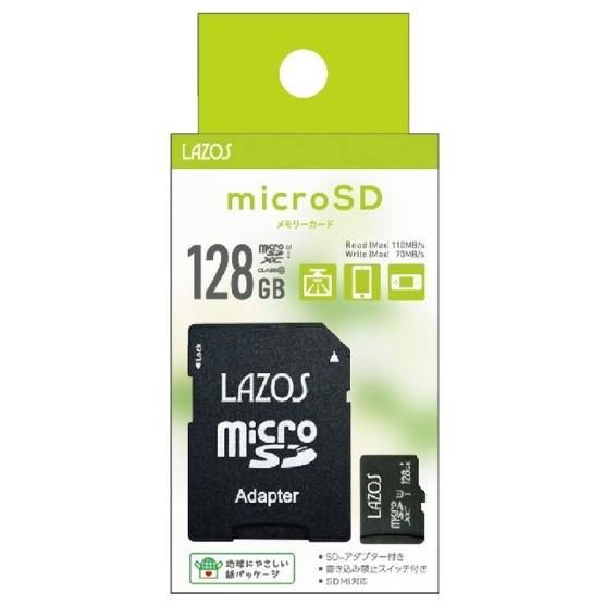 【ゆうパケットで送料無料】Lazos microSDXCメモリーカード 128GB UHS-I U3  CLASS10 L-B128MSD10-U3 任天堂スイッチにも