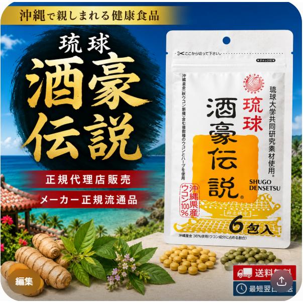 酒豪伝説 6包入 1袋 【正規代理店 送料無料 沖縄県保健食品 ウコン クルクミン 飲み会 お酒 サプリメント】